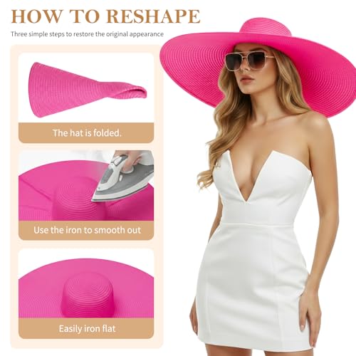 Barelove Sun Straw Hat Wide Brim Shape Hat with UPF 80+, Packable Foldable Floppy Summer Beach Hat for Women Men - color: Rose