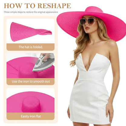 Barelove Sun Straw Hat Wide Brim Shape Hat with UPF 80+, Packable Foldable Floppy Summer Beach Hat for Women Men - color: Rose