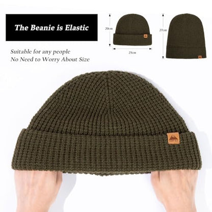 Oversized L/XL/XXL Merino Wool Blend Waffle Beanie No Lined Hat Warm Skull Watch Cap Winter - color: Armygreen(waffle), size: Medium-Large