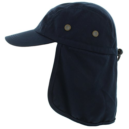 JFH 4 Panel Adjustable Outdoors Fishing Cap with Ear and Neck Flap Sun Cover Unisex - color: Navy