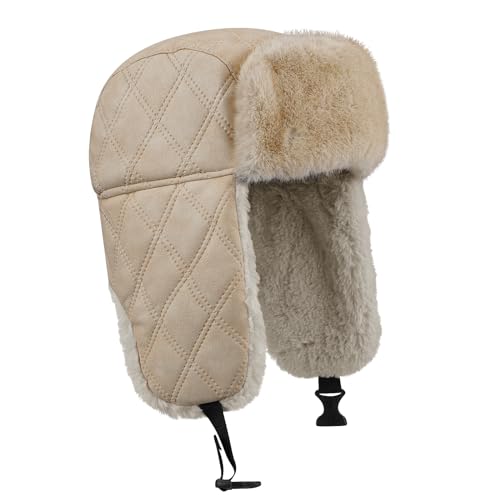 Croogo Trapper Hat Winter Hats for Men Trooper Russian Warm Hat with Ear Flaps Women Ushanka Fur Hat Windproof Ski Hat - color: Dpl10-khaki