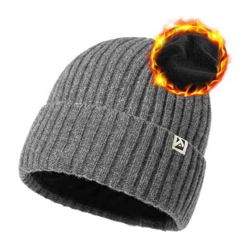 TOP-EX PolarWool™ L/XL/XXL 100% Merino Wool Beanie Fleece Lined Hat Watch Cap for Cold Weather Winter Warm - color: Grey, size: XX-Large