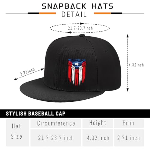 Pineapple Hat Flat Bill Baseball Hats for Men Fashion Black Baseball Cap for Women Adjustable Flat Brim Trucker Hat - color: Puerto Rico Flag