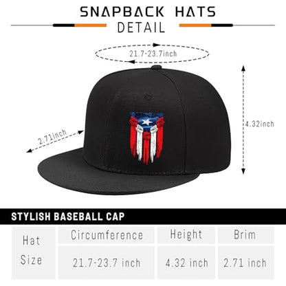 Pineapple Hat Flat Bill Baseball Hats for Men Fashion Black Baseball Cap for Women Adjustable Flat Brim Trucker Hat - color: Puerto Rico Flag