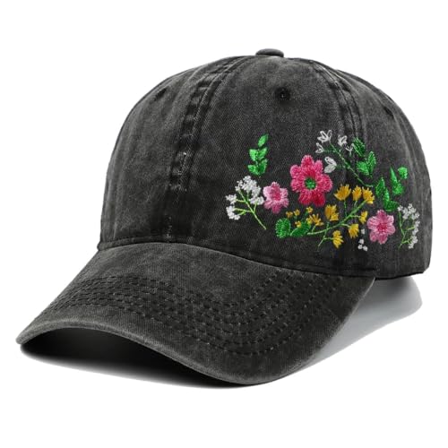 Classic Vintage Distressed Baseball Cap, Washed Cotton, Adjustable Fit - color: F-black