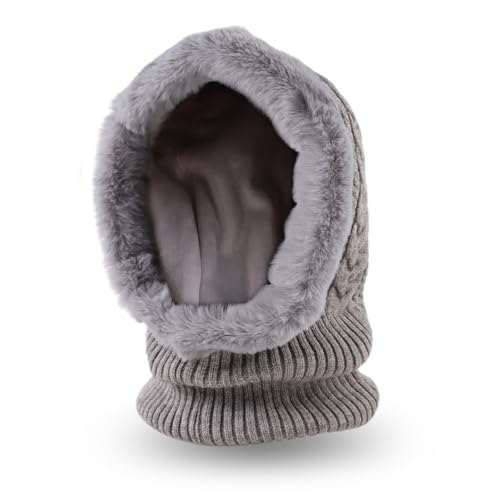 Winter Fleece Balaclava Warm Men Hood Hat Knit Women Hooded Scarf - color: Gray