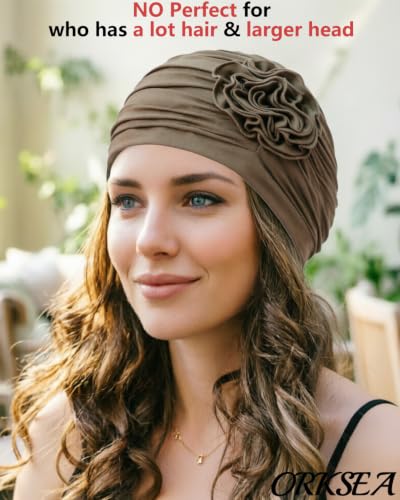 Chemo Headwear for Women Flower Beanies Turbans Hats Head Coverings - color: Khaki
