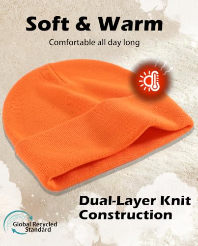 Connectyle Men's Cuffed Beanie Hat Double Layer Knit Winter Watch Cap - color: Orange
