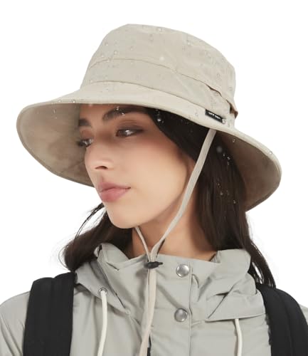 Bucket Hat Waterproof Rain Hat for Women Men Sun Hats UPF50+ Packable Summer Hat Hiking Travel Floppy Sun Hat - color: Beige