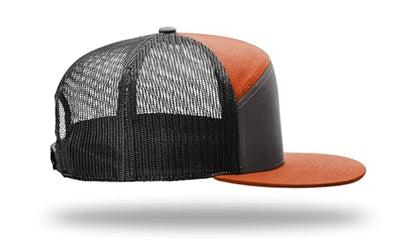 Richardson 168 168P Hat 7-Panel Trucker Cap Hi-Pro Snapback Cap Camo Hat Adjustable Baseball Hat Blank Hat Bulk Hats - color: Charcoal/Burnt Orange/Black