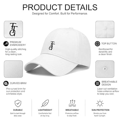 Kids Washed Cotton Baseball Cap, Unstructured Adjustable Toddler Hat for Boys & Girls - color: White
