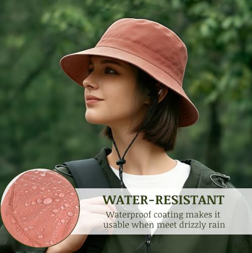 Unisex Waterproof Foldable Bucket Hat Packable Sun Cap for Hiking - color: Brick Red