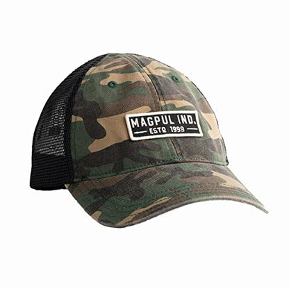 Magpul Trucker Hat Snap Back Baseball Cap, One Size Fits Most - color: Established Garment Washed Woodland Camo