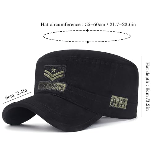 Cotton Military Caps for Men Women Unisex Flat Top Hat Adjustable Cadet Army Cap - color: Black 2