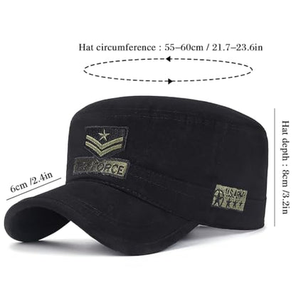 Cotton Military Caps for Men Women Unisex Flat Top Hat Adjustable Cadet Army Cap - color: Black 2