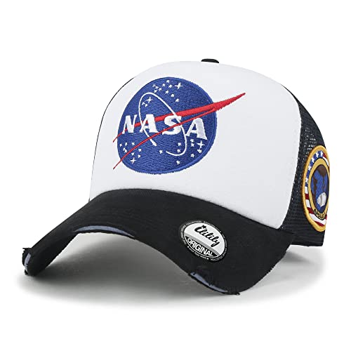 ililily NASA Meatball Logo Embroidery Baseball Cap Apollo 1 Patch Trucker Hat - color: Black & White - Premium, size: Large