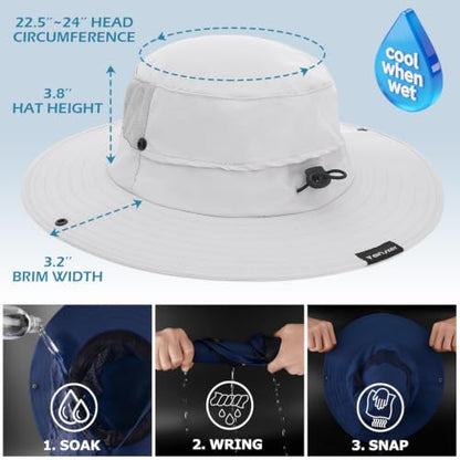 Cooling Sun Bucket Hat, UPF 50+ Wide Brim Boonie Hat with Ponytail Hole - color: 01 Off White