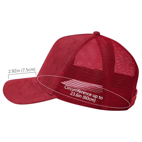 Suede Curved Brim Trucker Cap Adjustable Snapback Hat Mesh Back Breathable for Men Women 2 Pack SH03 - color: Pack of 2, Black & Red