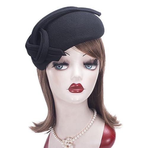 Lawliet Black Teardrop Women Felt Fascinator Tam Beret Casque Cocktail Hat A572 - color: Black