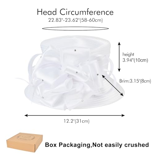 2026 Bucket Hats for Women Ladies Girls, Autumn Winter Fascinator Hat for Derby Kentucky Church Bridal UV Protection - color: A-4585white