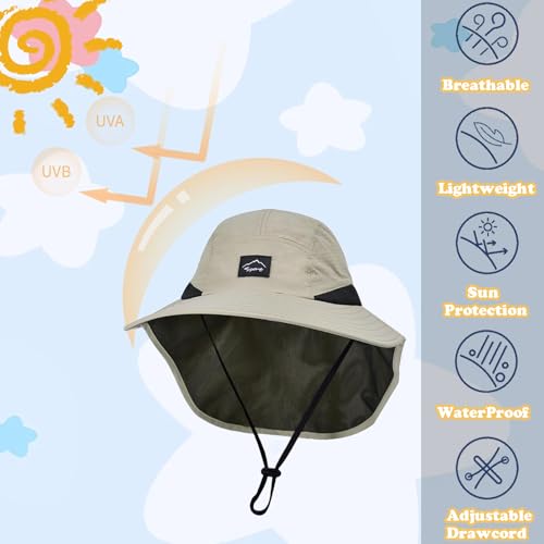 ZOORON Kids Sun Hat with Neck Flap UPF 50+ Beach Hats for Baby Boys Girls - color: Khaki