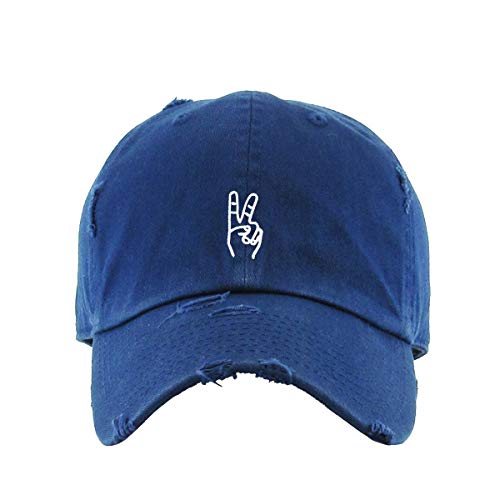 Peace Sign Vintage Baseball Cap Embroidered Cotton Adjustable Distressed Dad Hat - color: Navy