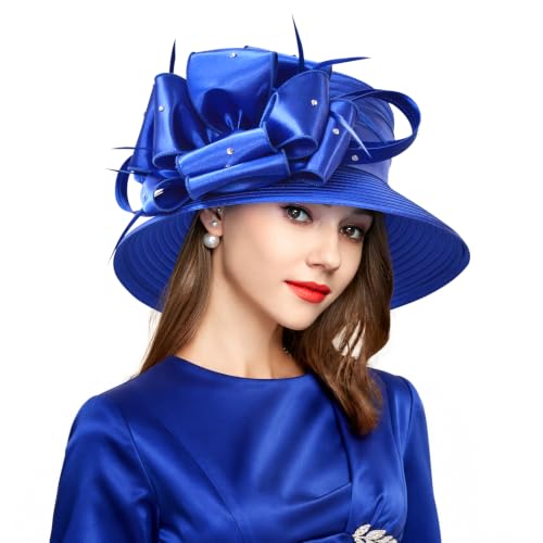 2026 Bucket Hats for Women Ladies Girls, Autumn Winter Fascinator Hat for Derby Kentucky Church Bridal UV Protection - color: A-4585royal Blue