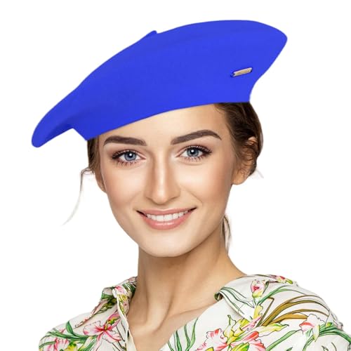 Classic Wool French Red Beret Hats for Women Men - color: M--sapphire Blue