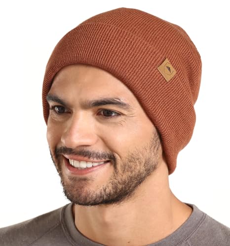 Tough Headwear Merino Wool Beanie - Moisture Wicking Winter Hats for Women - Stretchy Mens Beanie - Breathable Wool Hat - color: Basic - Bronze