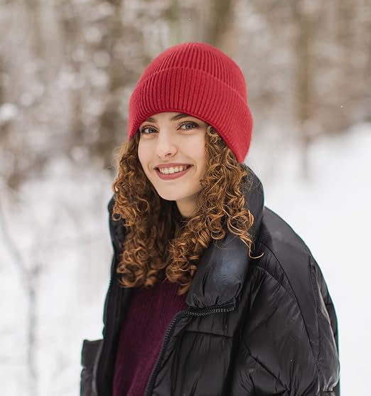 Beanie for Men Women Cuffed Thick Knitted Skull Cap Unisex Winter Hat - color: Red