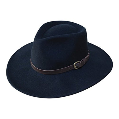 B&S Premium Lewis - Wide Brim Fedora Hat - 100% Wool Felt - Water Resistant - Leather Band - color: Black, size: 7 3/4