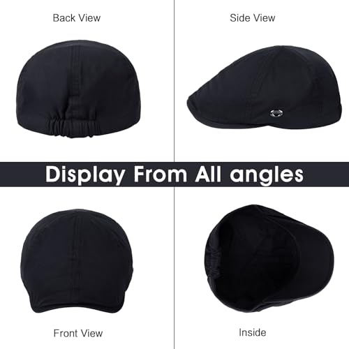 Newsboy Cap for Men Adjustable 6 Panel Flat Hat - color: M1#-black