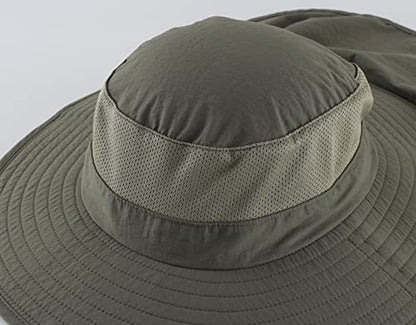 Home Prefer Outdoor UPF50+ Mesh Sun Hat Wide Brim Fishing Hat with Neck Flap Sun Hat for Men Women - color: Pea Green