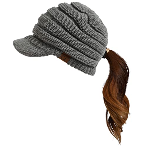 C.C Hatsandscarf Exclusives Women's Ribbed Knit Hat with Brim (YJ-131)(YJ-2023) - color: Brim Visor Solid Lt Mel Grey