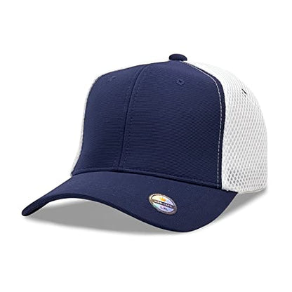 [2 Pack] Hybrid Stretch-Fitted Trucker Cap, Baseball Cap with Air Mesh - color: 2pk Navy/White (Air Mesh), size: Large-X-Large