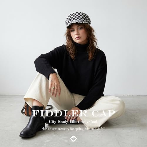 Funky Junque Greek Fisherman Newsboy Cap, Cotton Captains Bakerboy Hat - color: Checker - White/Black