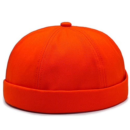 Gogobear Mens Brimless Docker Beanie Adjustable Rolled Cuff Sailor Cap - color: Orange