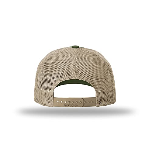 Richardson 112FP & 112PFP Classic Fit Five-Panel Snapback Trucker Cap |OSFM - color: Army Olive/Tan