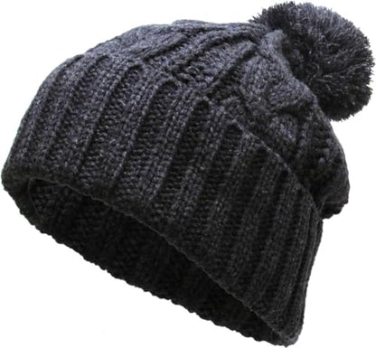 KBETHOS Women's Winter Warm Thick Oversize Knitted Beanie Hat with Pom Pom - color: Dark Gray Cable Knit Pom Beanie