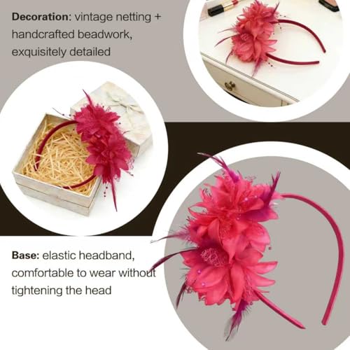 Fascinators for Women Ribbon Feather Tea Party Headwear - color: Magenta