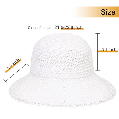sy soul young Women's Straw Sunhat Wide Brim Hand Woven Beach Bucket Hat - color: White