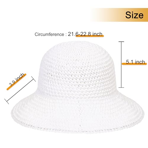 sy soul young Women's Straw Sunhat Wide Brim Hand Woven Beach Bucket Hat - color: White