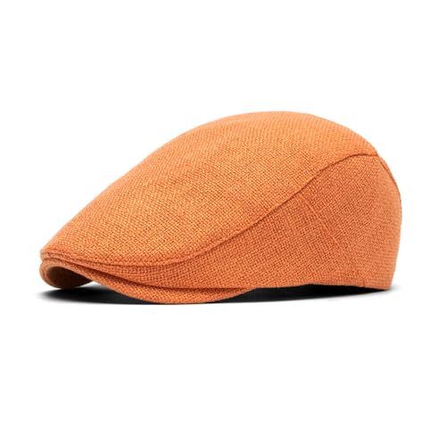 meioro Men's Faux Linen Newsboy Cap Adjustable Woven Texture Flat Cap Gatsby Hat Cabbie Ivy Newsboy Hats Driving Fishing Hat - color: Orange