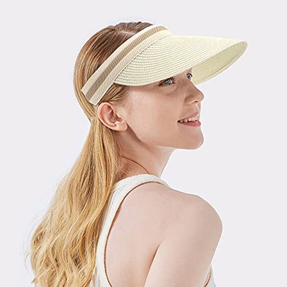Women Summer Sun Hat Lady's Portable Beach Visor Bowknot Straw Hat - color: White4