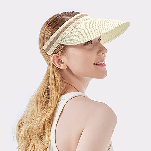 Women Summer Sun Hat Lady's Portable Beach Visor Bowknot Straw Hat - color: White4