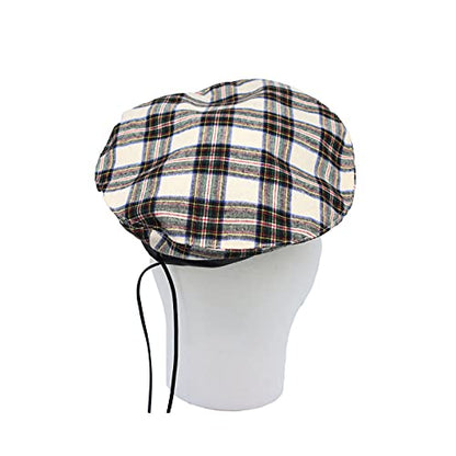 WITHMOONS Cotton Plaid Beret Hat Tartan Check French Beanie Cap YZF0083 - color: Ivory