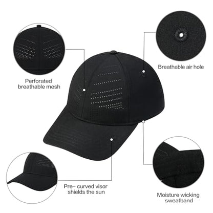 BOTVELA Men Women Adjustable Structured Laser Cut Baseball Cap - color: Black