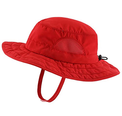 Connectyle Kids Sun Hat for Boys Girls Wide Brim Bucket Hat UPF 50+ Sun Protection Hat Breathable Summer Beach Hat - color: Red