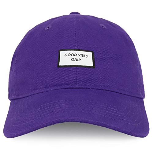 Trendy Apparel Shop Good Vibes Only Woven Patch Cotton Dad Hat - color: Purple