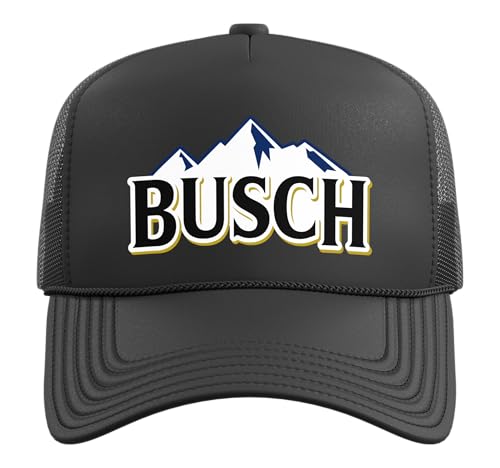 Busch Beer Mountains Logo Tee Trucker Hat with Adjustable Mesh Back - color: Black